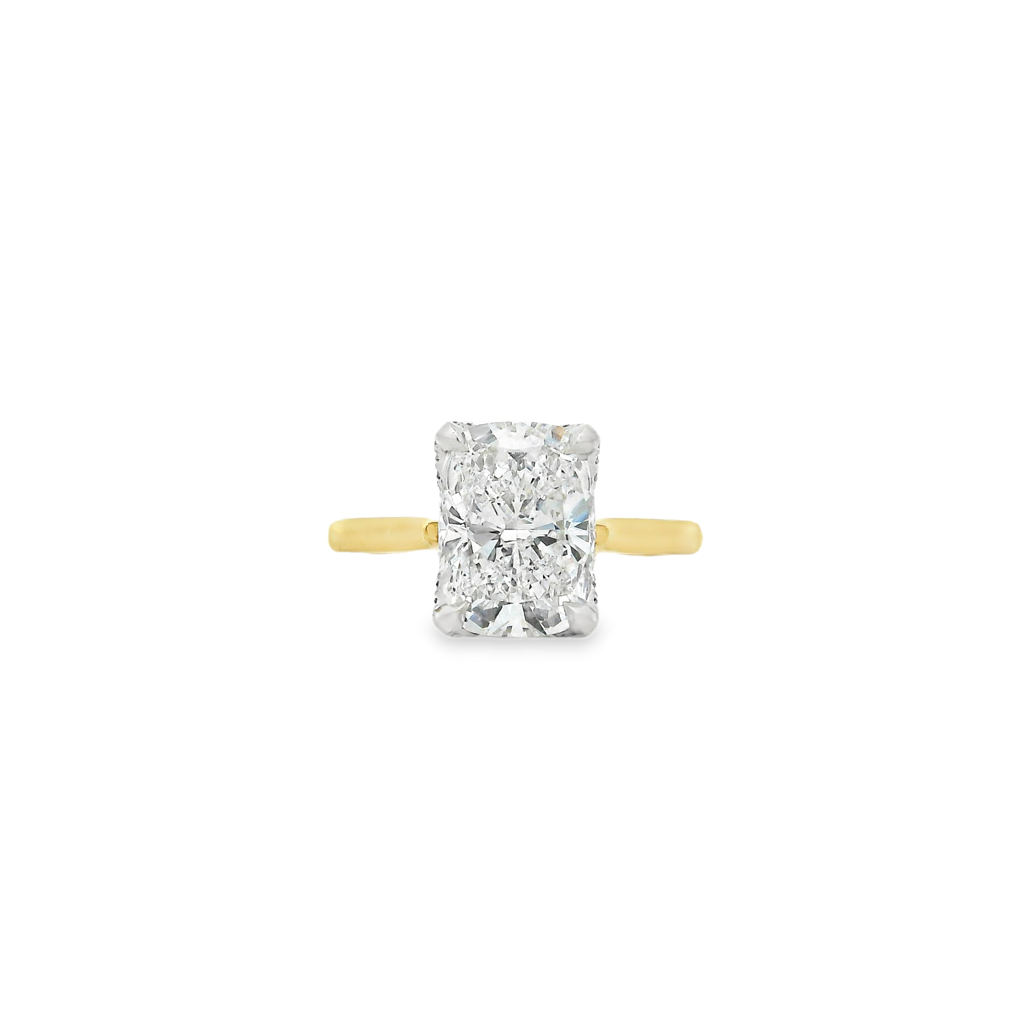 18K Yellow Gold & Platinum Diamond Leaf Prong Engagement Ring