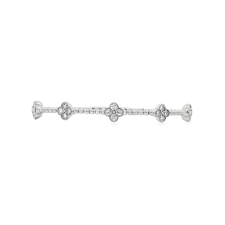 14K White Gold Extra Large Flower Flexi Bracelet – 1.10ctw Natural Diamonds, 6.6g