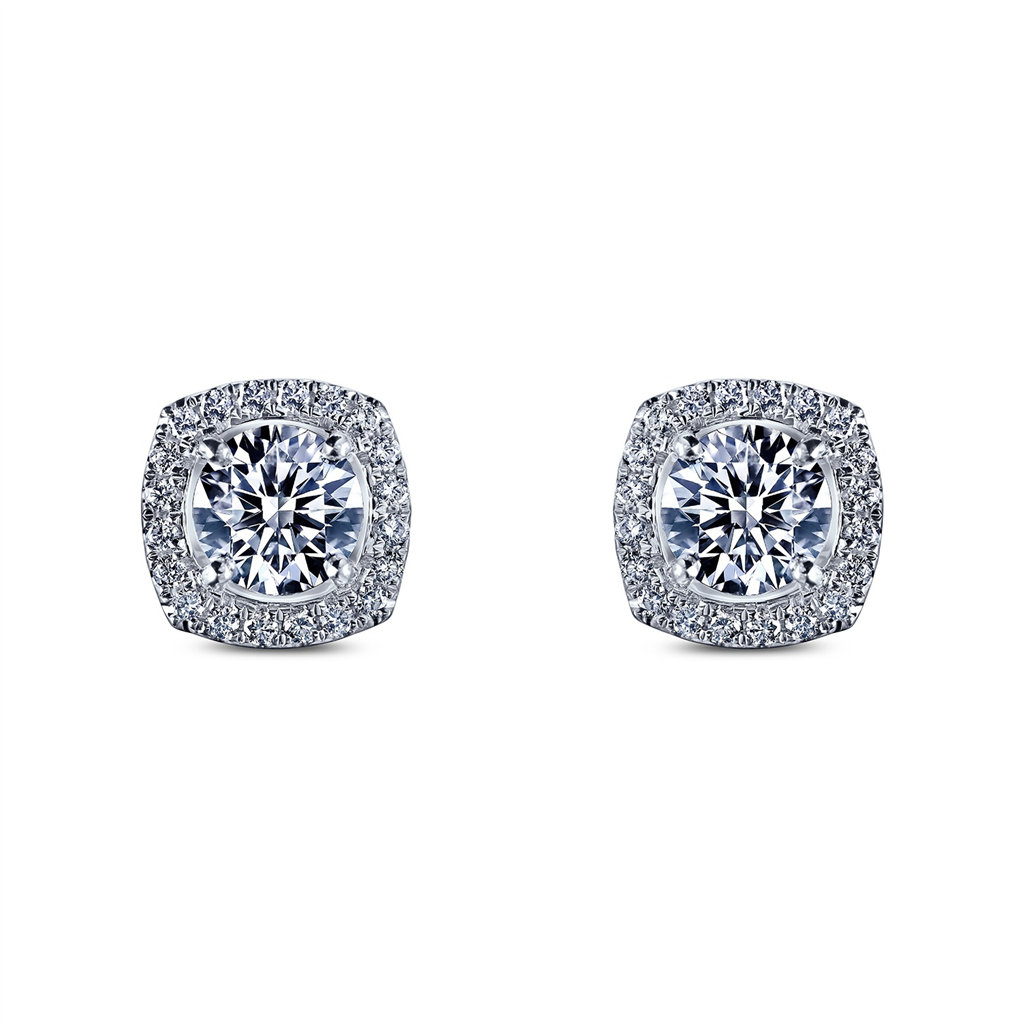 18K White Lab Grown Diamond with Natural Halo Diamond Earrings