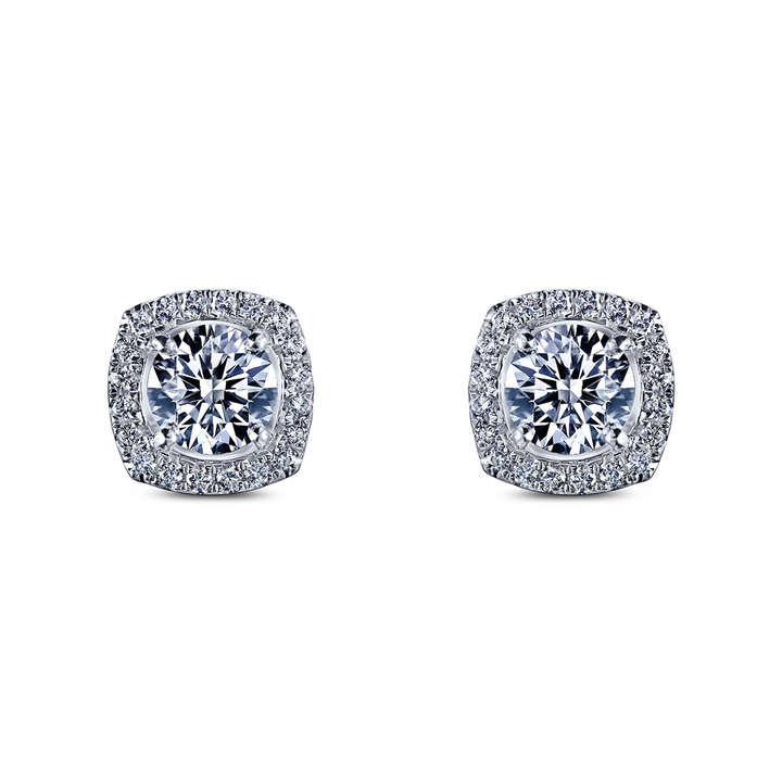 18K White Lab Grown Diamond with Natural Halo Diamond Earrings