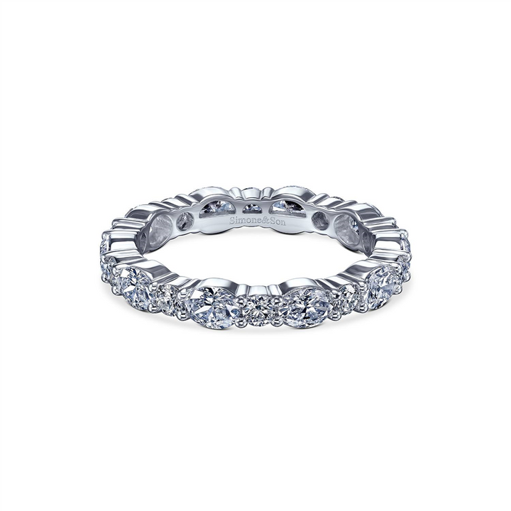 18K White Gold Oval and Round Diamond Wedding Band - 1.55ctw.