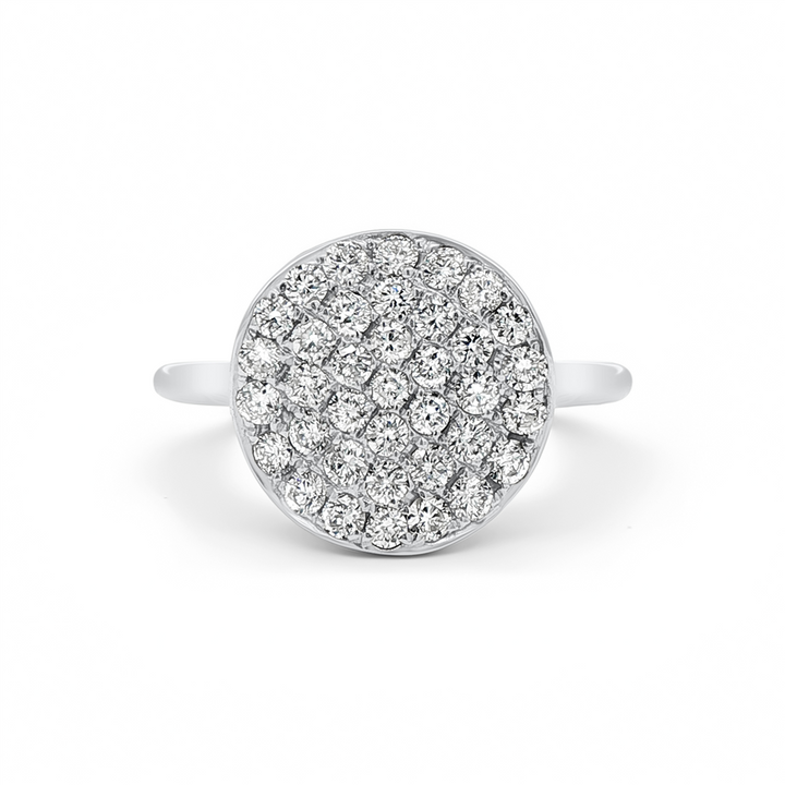 14K White Gold Pavé Wavy Disc Ring – 0.90ctw.