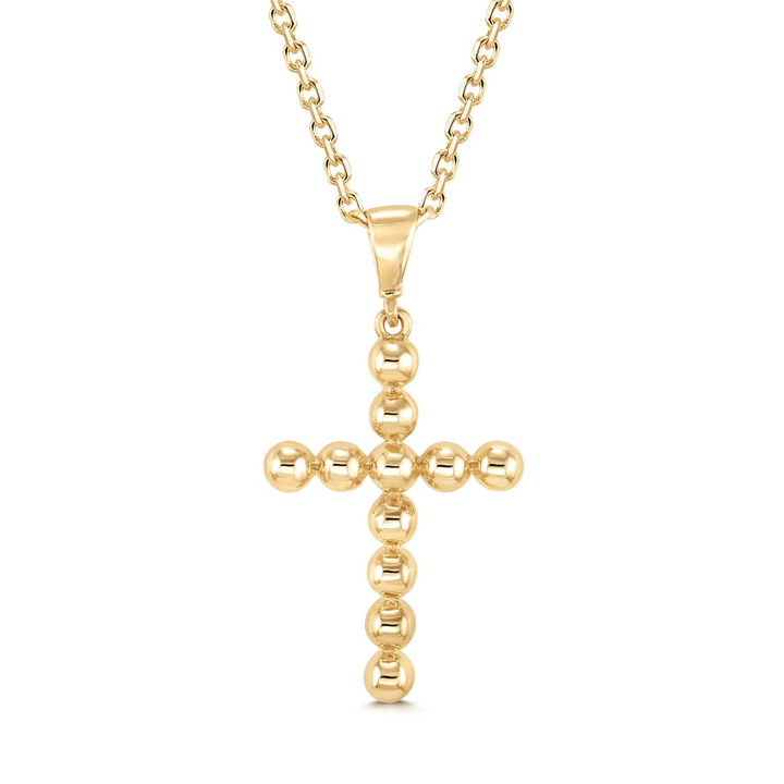 14K Yellow Gold Beaded Cross Pendant
