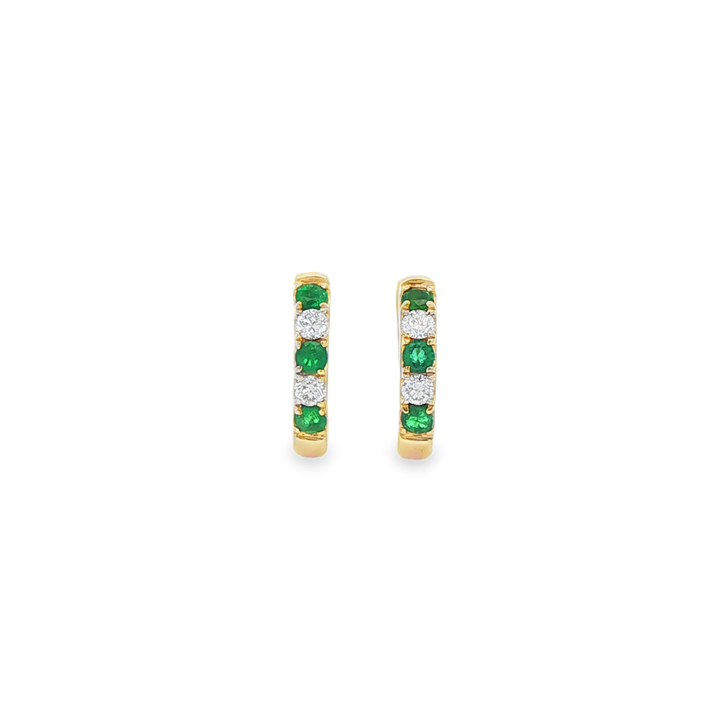 14K Yellow Gold Emerald & Diamond Huggie Earrings – 0.35ctw.