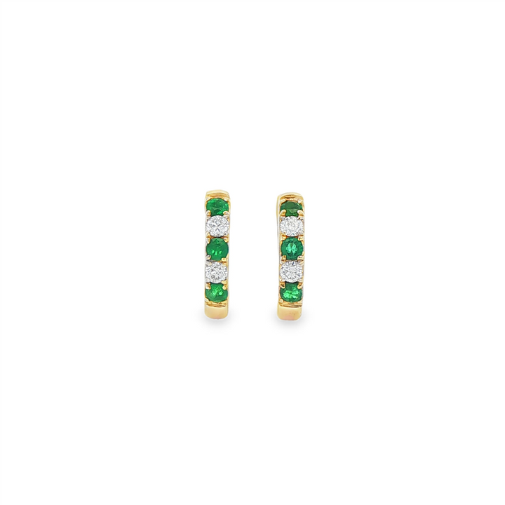 14K Yellow Gold Emerald & Diamond Huggie Earrings – 0.35ctw.