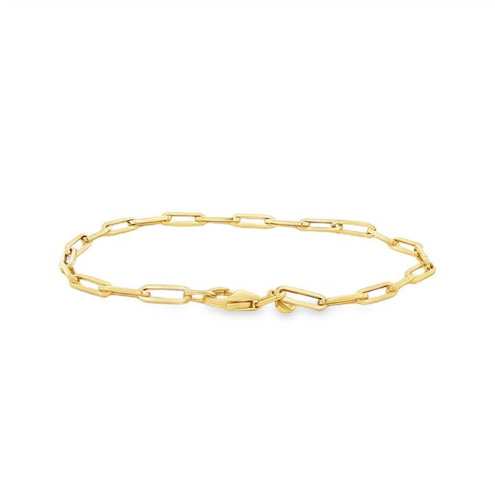 14K Yellow Gold Hollow Paperclip Bracelet – 7", 2.2g