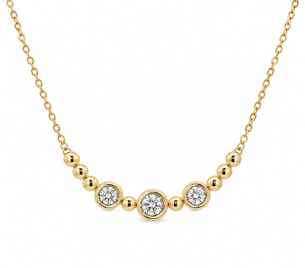14K Yellow Gold Natural Diamond Bezel & Bead Smile Necklace – 0.14ctw