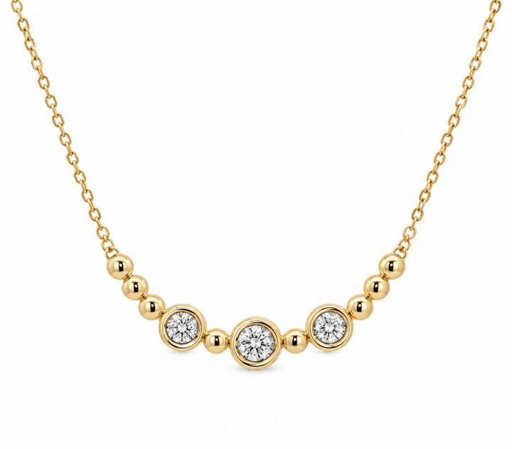 14K Yellow Gold Natural Diamond Bezel & Bead Smile Necklace – 0.14ctw