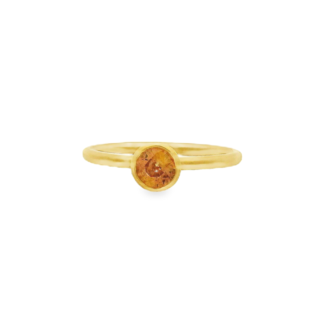 18K Yellow Gold Round Orange Sapphire Ring – 0.49ct