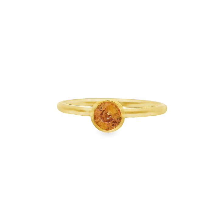 18K Yellow Gold Round Orange Sapphire Ring – 0.49ct
