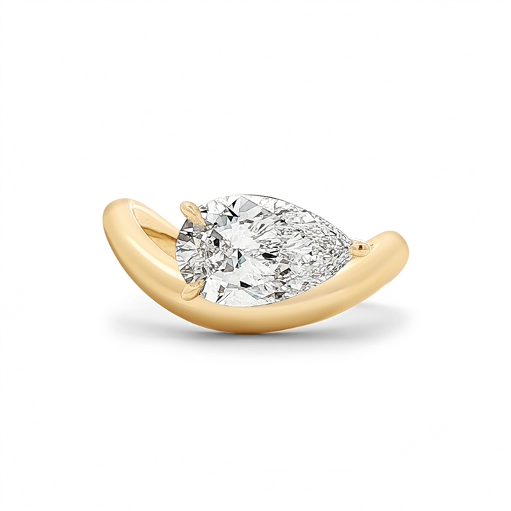 14K Yellow Gold 2.05ct Lab Grown Pear Shape Diamond Curved Engagement Ring