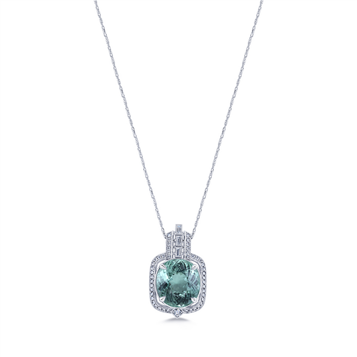 14K White Gold Pendant 14.35ct Tourmalinei & 0.48ctw Of Diamonds.