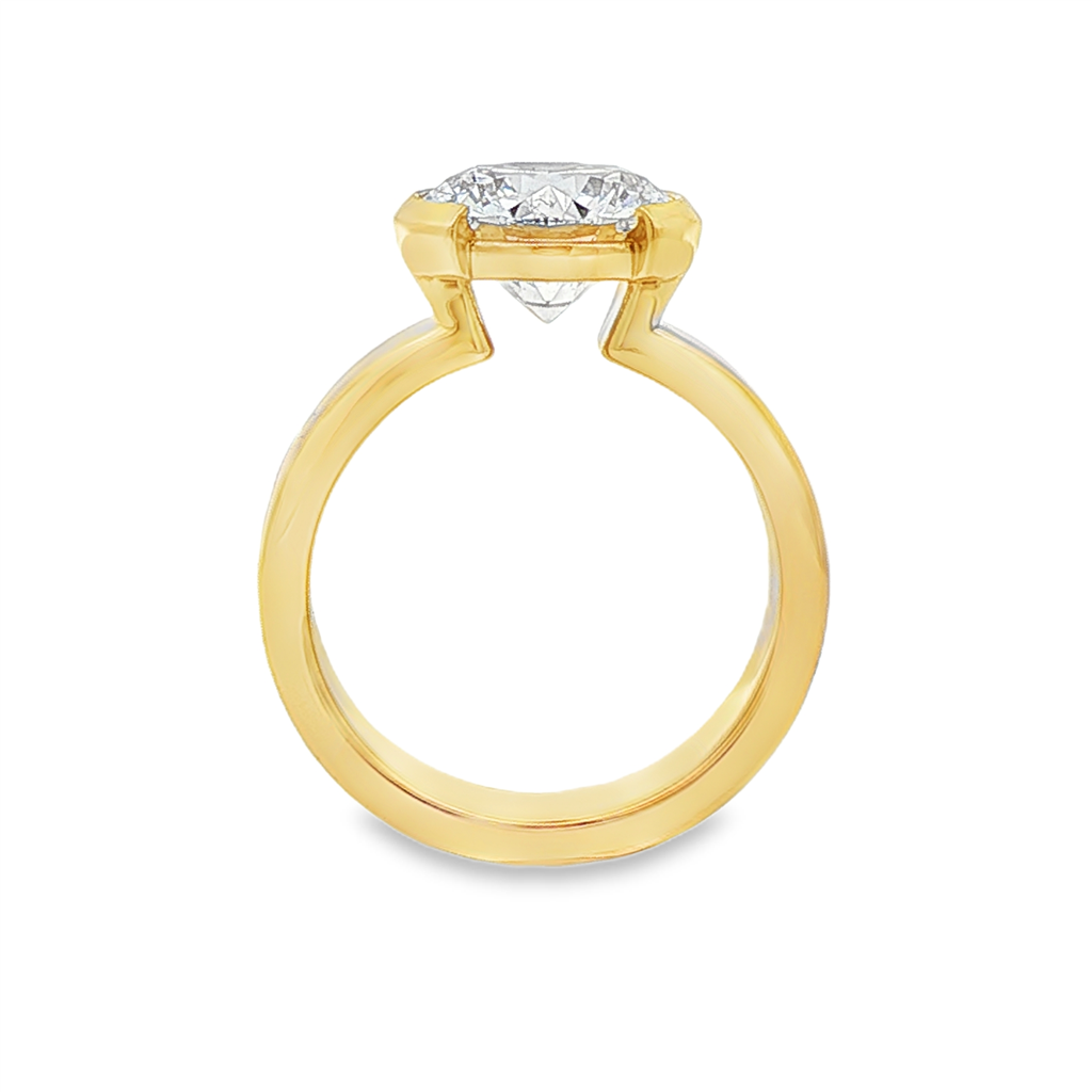 14K Yellow Gold Semi-Bezel Lab Diamond Engagement Ring – 3.11ct Center