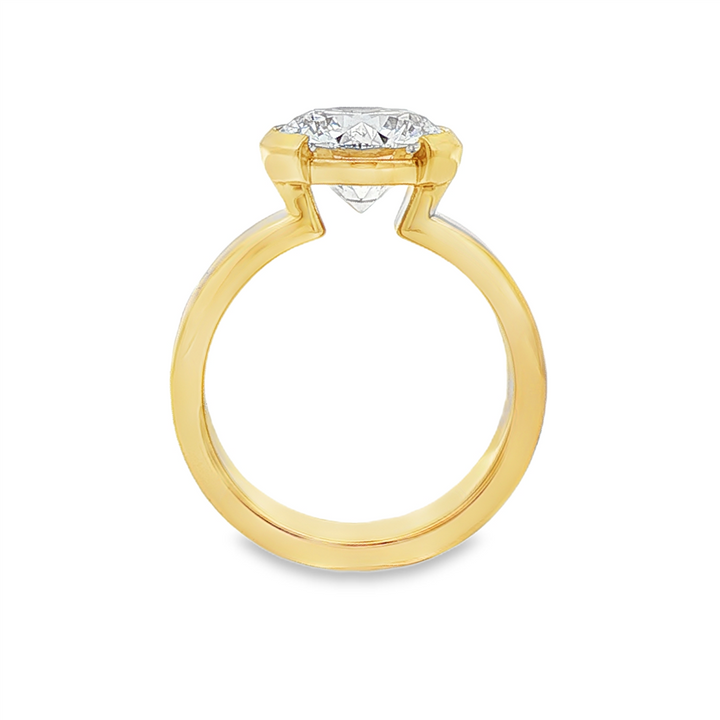 14K Yellow Gold Semi-Bezel Lab Diamond Engagement Ring – 3.11ct Center