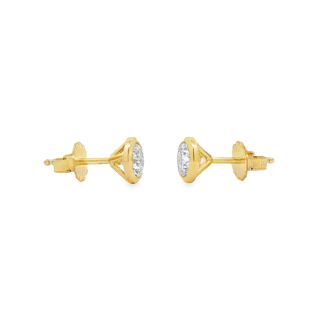 14K Yellow Gold Lab Diamond Bezel Stud Earrings – 1.05ctw, VVS2-D, IGI Certified