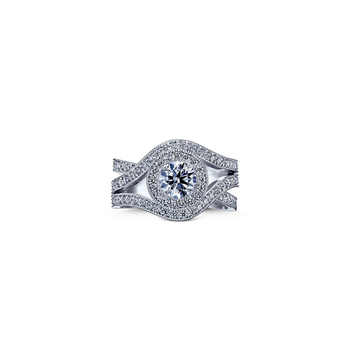 18K White Gold Diamond Halo Semi-Mount Engagement Ring 1.01ctw.