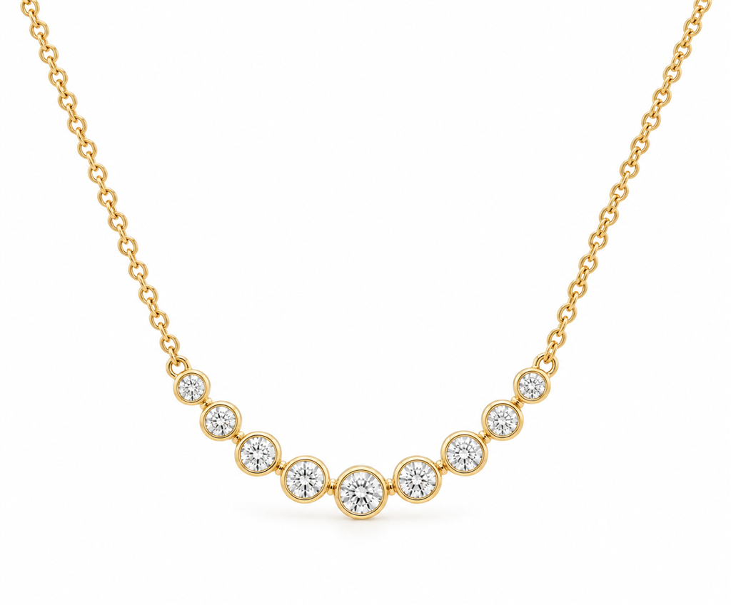 14K Yellow Gold Natural Diamond Bezel-Set Smile Necklace – 0.34ctw