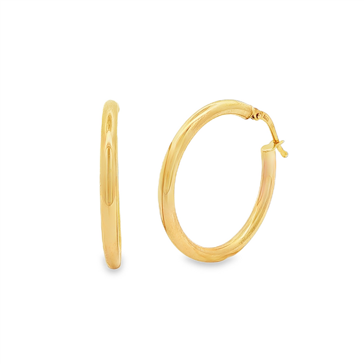 14K Yellow Gold Hollow Hoop Earrings – 2.5 × 20mm, 1.8g