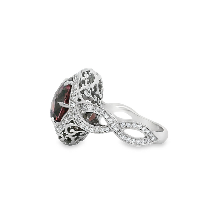 18K White Gold Raspberry Zircon & Diamond Ring Semi-Mount - 0.69ctw.