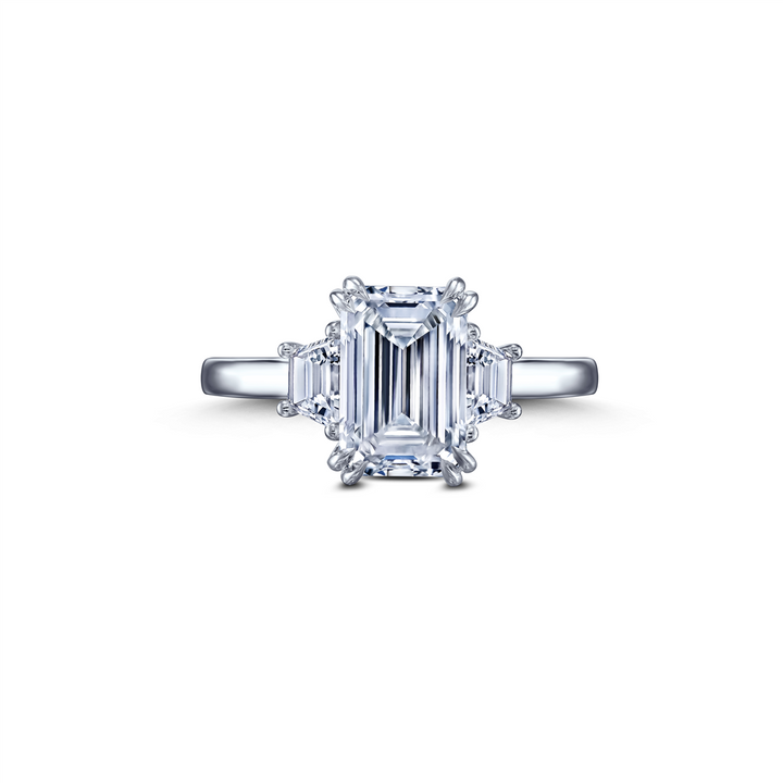 Classic Three Stone Engagement Emerald Cut With Traps