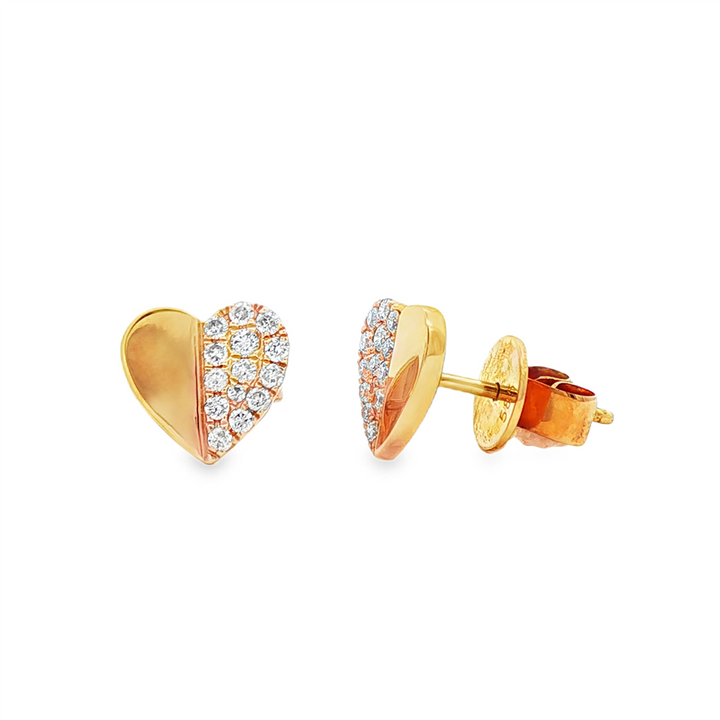 14K Yellow Gold Half Diamond Heart Stud Earrings – 0.21ctw.