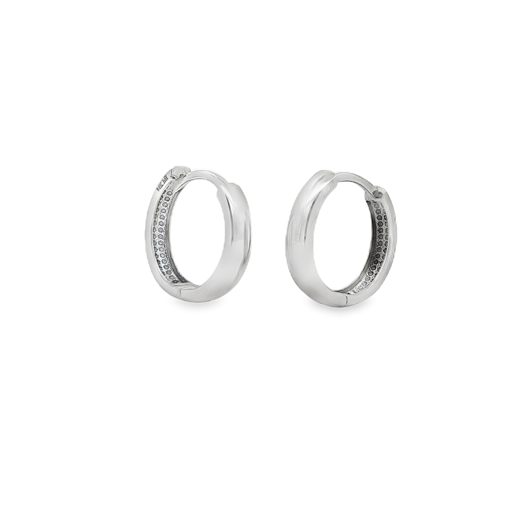 14K White Gold Huggie Earrings 3x12mm – 2g