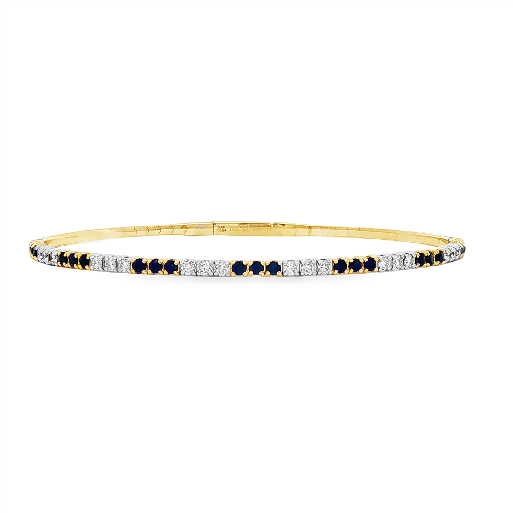 14K White & Yellow Gold 2.2mm Diamond and Sapphire Flexible Bangle - 1.10ctw.