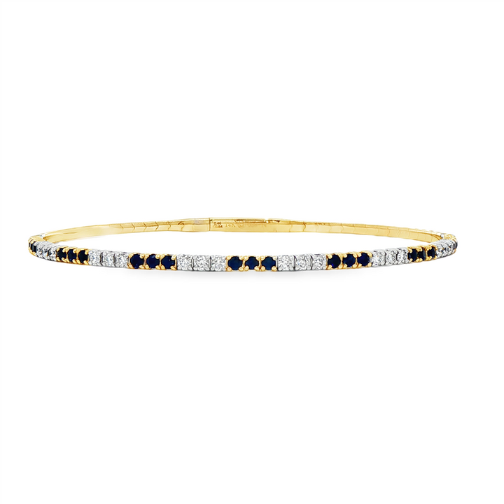 14K White & Yellow Gold 2.2mm Diamond and Sapphire Flexible Bangle - 1.10ctw.