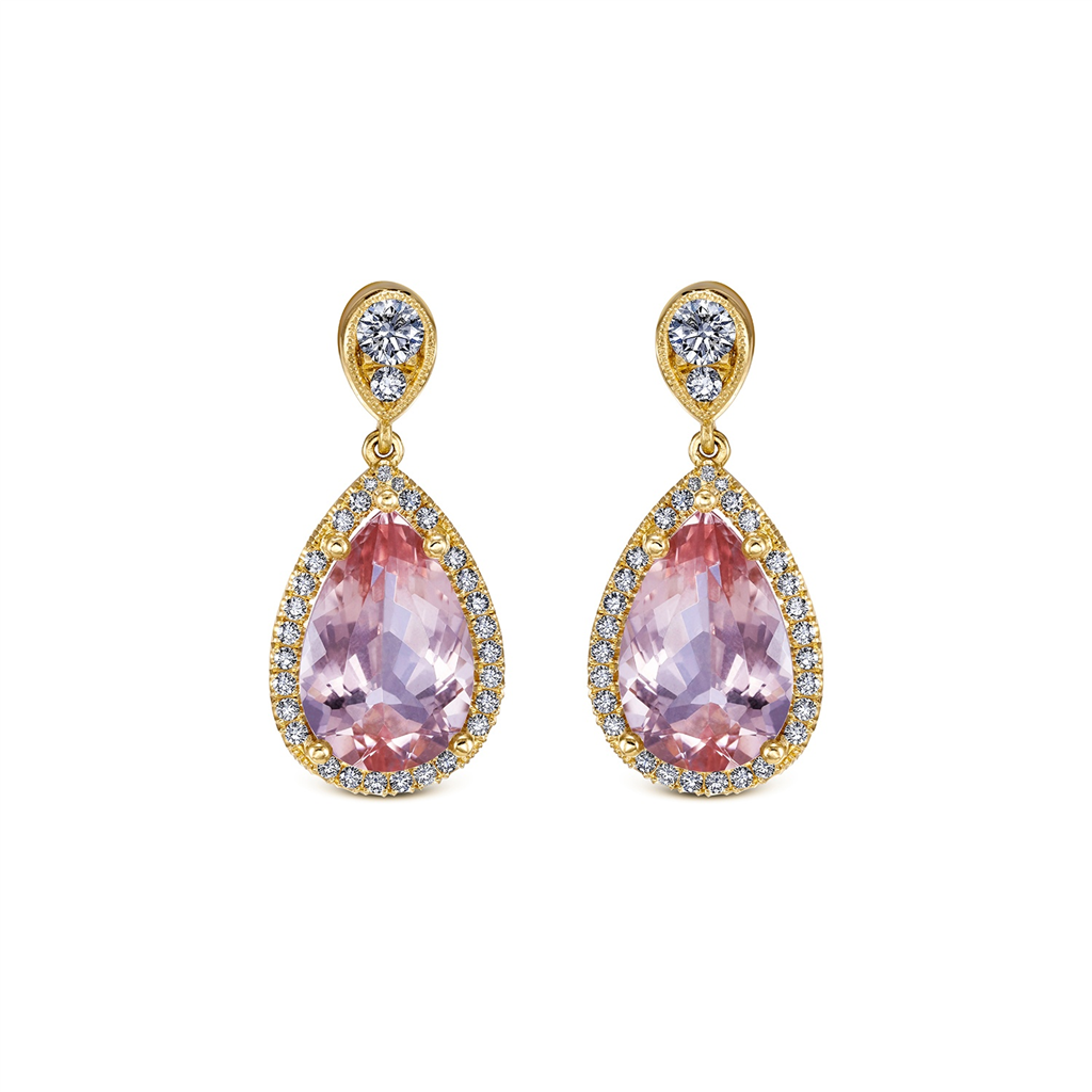 18k Yellow Gold Morganite & Diamond Earrings