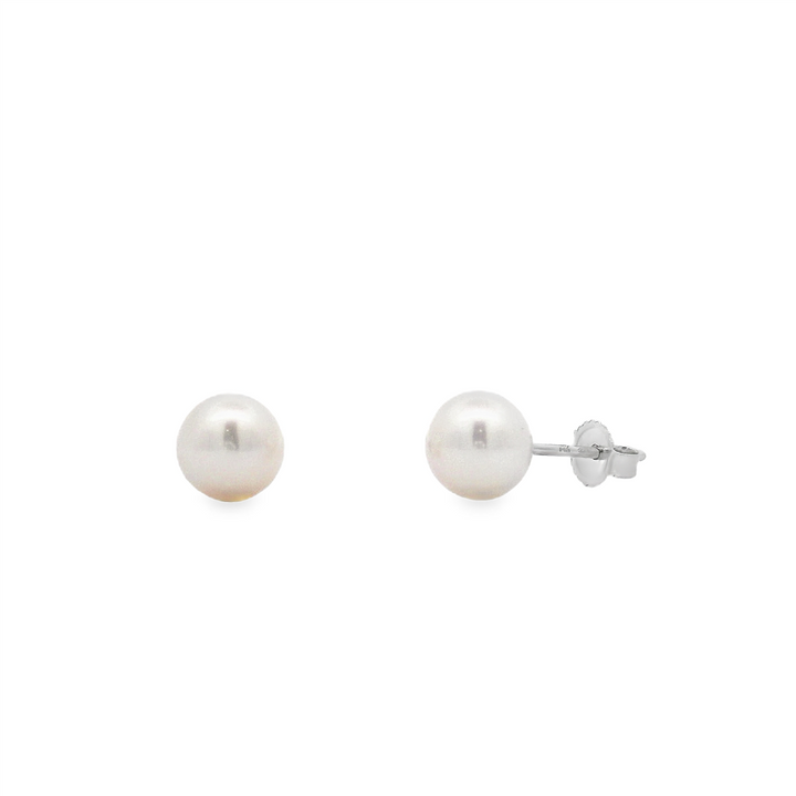 14K White Gold Freshwater Pearl Stud Earrings – 6.5–7mm