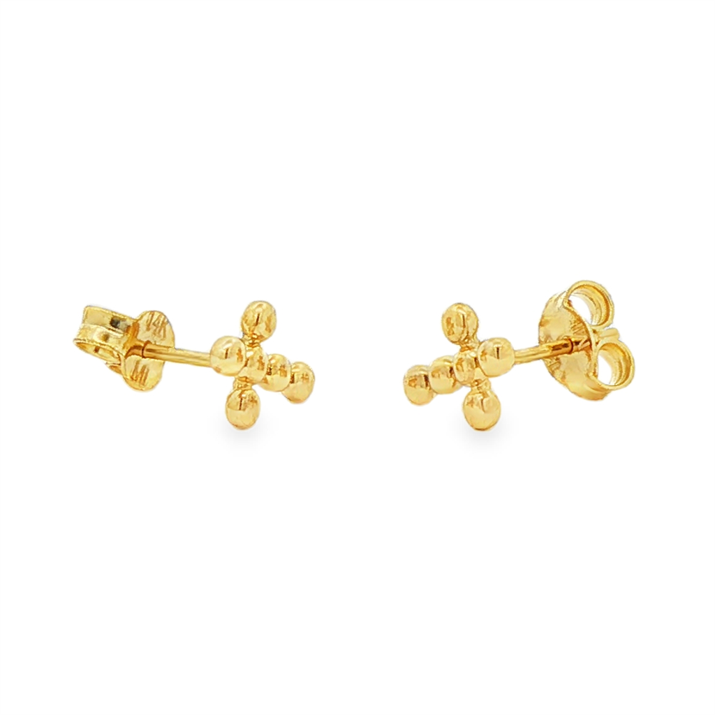 14K Yellow Gold Cross Stud Earrings – 1.1g