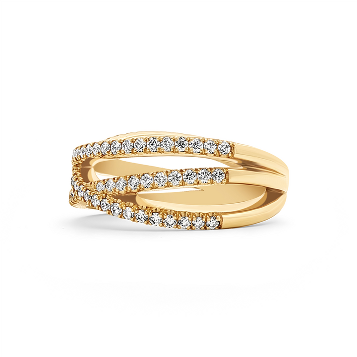 14K Yellow Gold Round Natural Diamond Multi Criss Cross Wedding Band