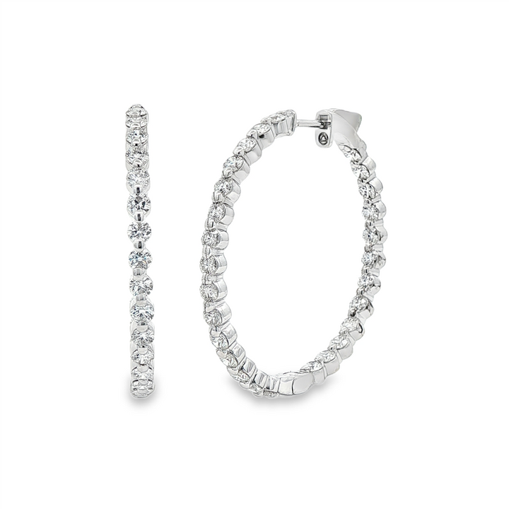 18K White Gold Diamond Hoop Earrings – 2.94ctw, 33mm (9.2g)