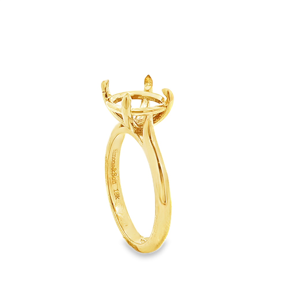 18K Yellow Gold Solitaire Semi-Mount Engagement Ring with Flush-Set Blue Sapphire