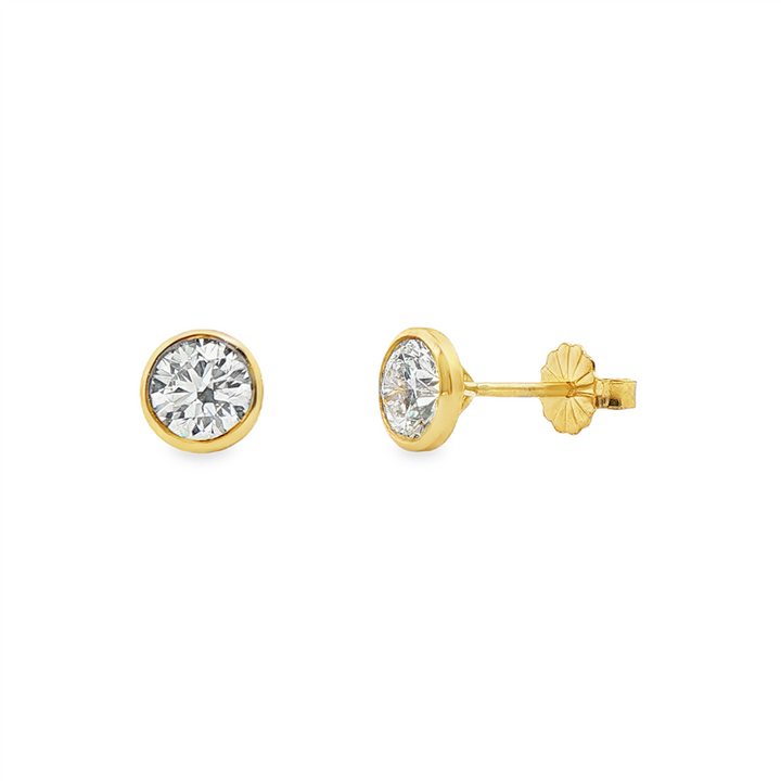 14K Yellow Gold Lab Diamond Bezel Stud Earrings – 1.03ctw, VVS2-D, IGI Certified
