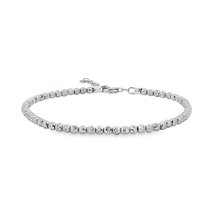 14K White Gold Diamond-Cut 3mm Bead Bracelet – Adjustable 7–8" (4.9g)