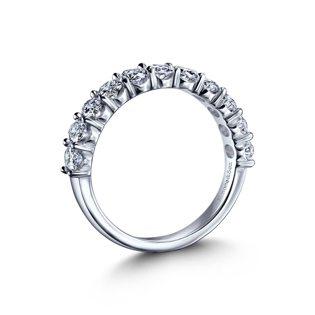 14K White Gold Oval LAB Diamond Almond Prong Wedding Band 1.54ctw.