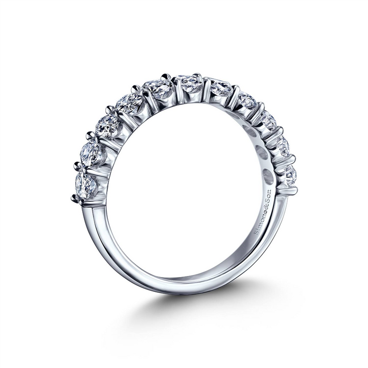 14K White Gold Oval LAB Diamond Almond Prong Wedding Band 1.54ctw.