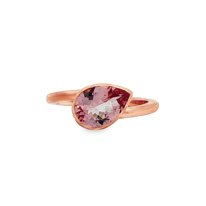 14K Rose Gold Pear-Shaped Morganite Bezel Ring – 1.55ct