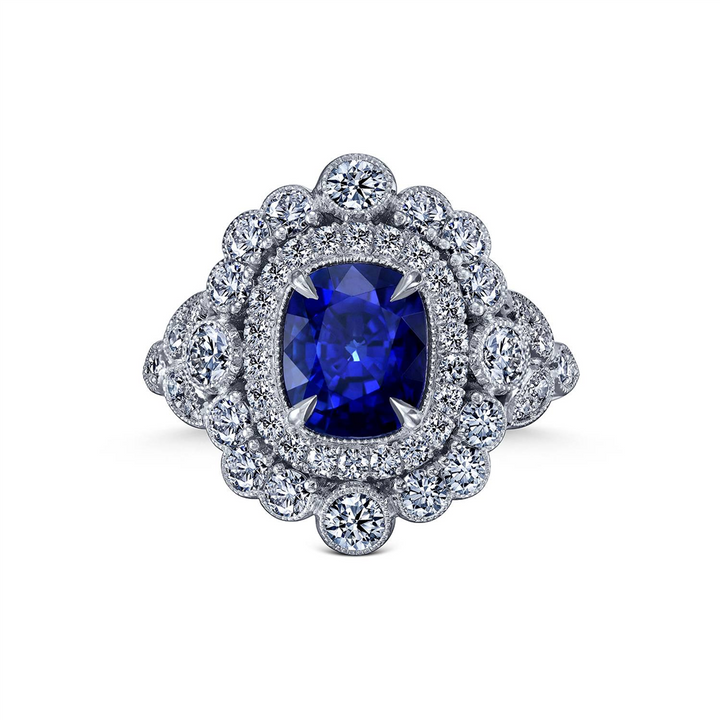 18K White Gold Blue Sapphire & Natural Diamond Ballerina Ring