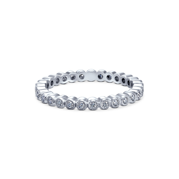 14K White Gold Milgrain Bezel Wedding Band – 0.34ctw.