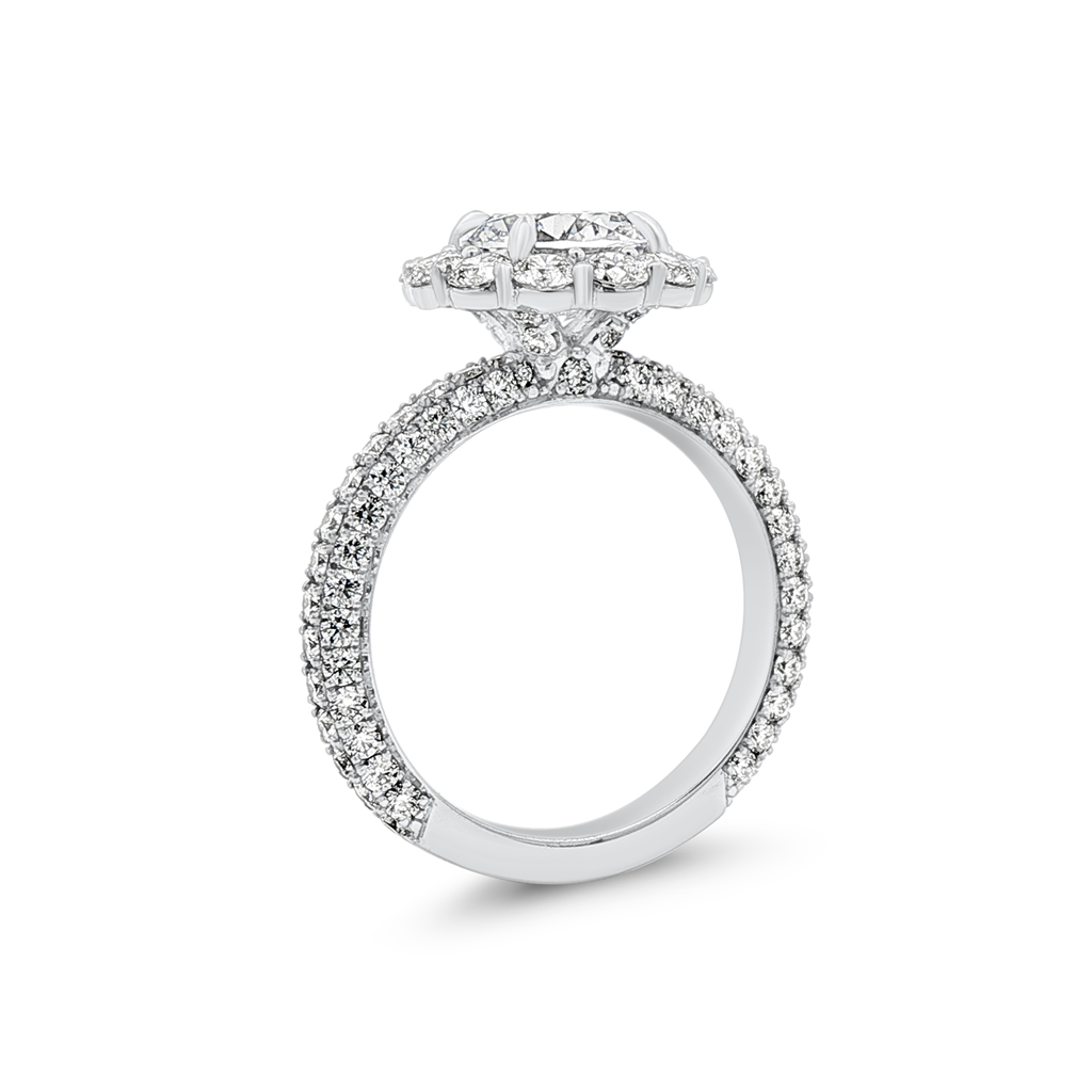 18K White Gold Scalloped Halo Natural Diamond Semi-Mount Engagement Ring