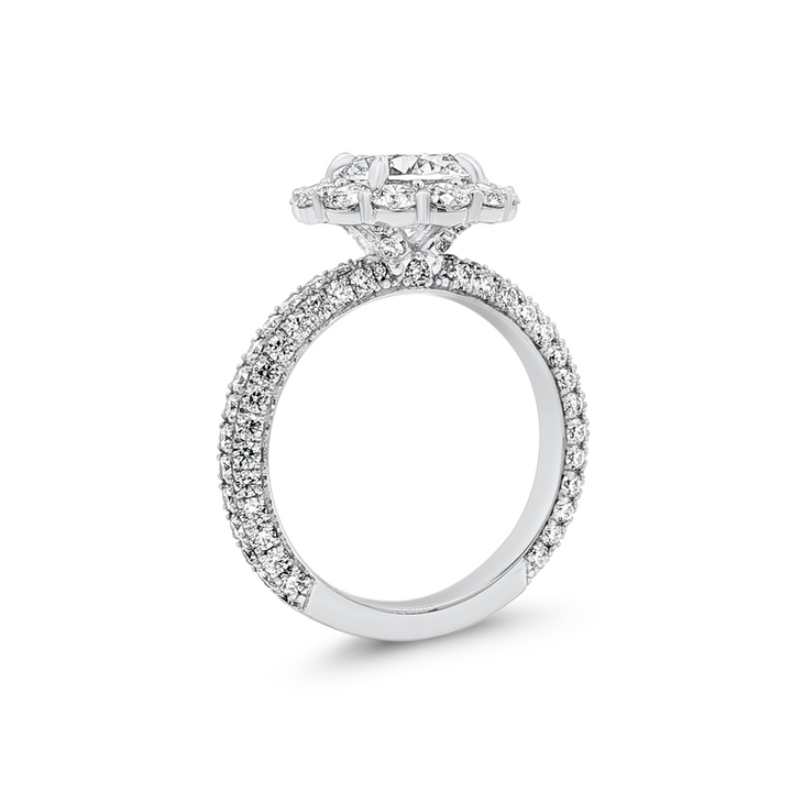 18K White Gold Scalloped Halo Natural Diamond Semi-Mount Engagement Ring