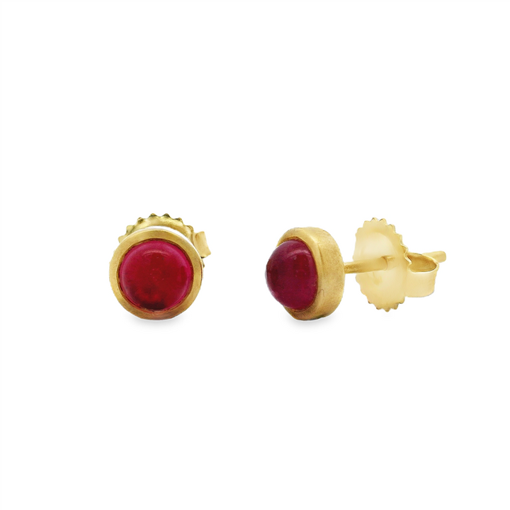 18K Yellow Gold Pink Spinel Cabochon Stud Earrings – 1.62ctw.