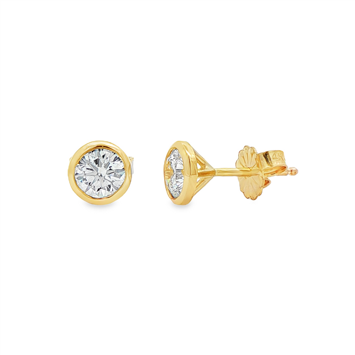 14K Yellow Gold Lab Diamond Bezel Stud Earrings – 1.02ctw, VVS2-D, IGI Certified