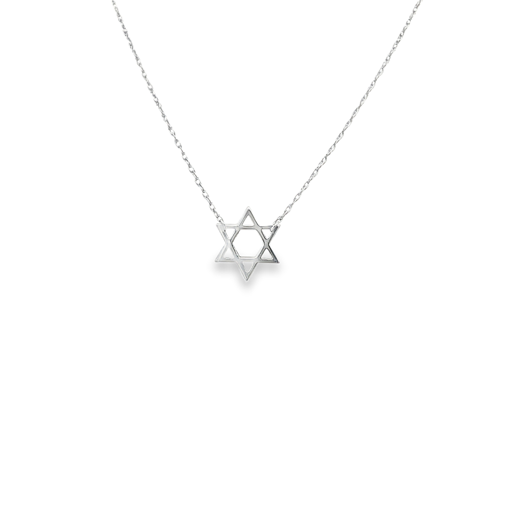 14K White Gold Small Star of David Necklace
