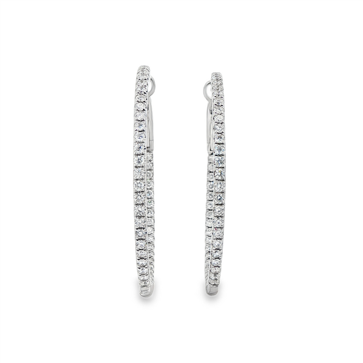 14K White Gold 40x2.2mm Natural Diamond Hoop Earrings – 1.89ctw.