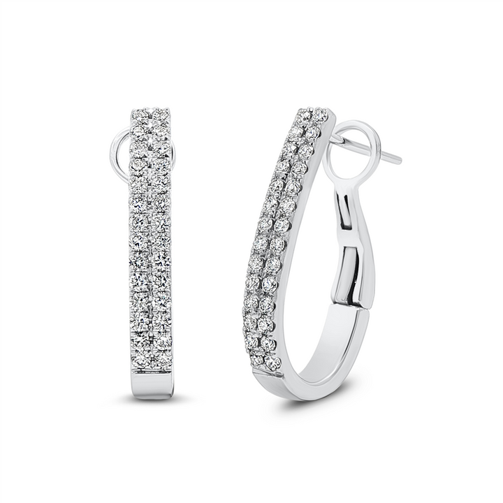 18K White Gold 22x3.2mm Two-Row Natural Diamond Oval Hoop Earrings – 0.67ctw
