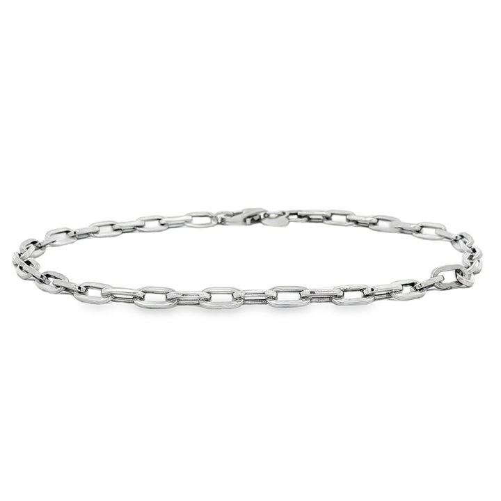 14K White Gold Hollow Paperclip Bracelet 3x6mm, 7.5" – 2g