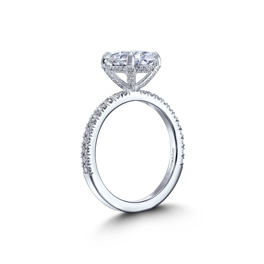 14K White Gold Hidden Halo “Sunflower” Semi-Mount Ring – 0.39ctw.